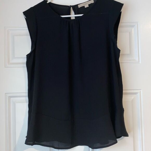 Loft Black Ruffle Sleeve and Waist Top Size Small - Picture 1 of 9